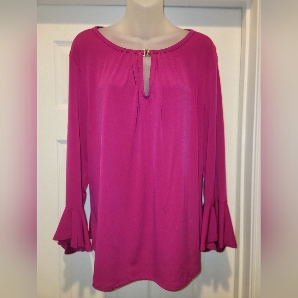 7th Ave Design Studio New York & Company; Women's Pink Clasp Neck Blouse, Sz XL